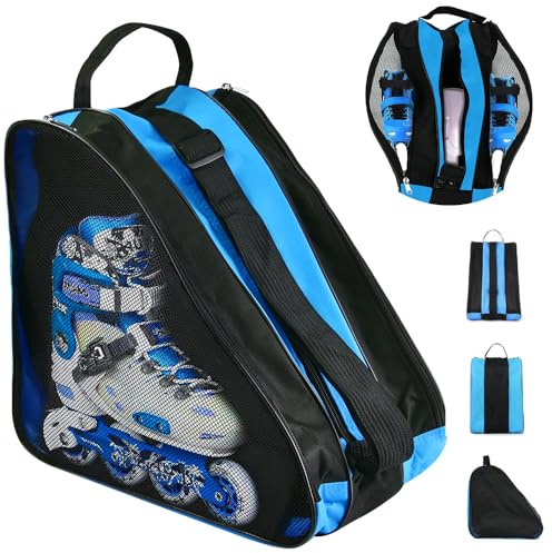 ADERTOS Bolsa unisex para patines sobre hielo, bolsa de tela Oxford, bolsa de transporte transpirable para patines en línea, bolsa de transporte triangular con correa de hombro ajustable para mujeres