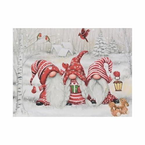 Nexos Trading LED Wandbild Beleuchtung 30 x 40 cm Zwergentreff, LED Fotodruck Kunstdruck Leuchtbild Weihnachten Batterie Timer