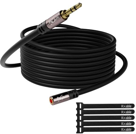 Mygatti 5m Câble d'extension stéréo jack 3,5 mm, rallonge audio mâle vers femelle, câble d'extension pour casque, noyau OFC, câble noir (avec 5 serre-câbles)