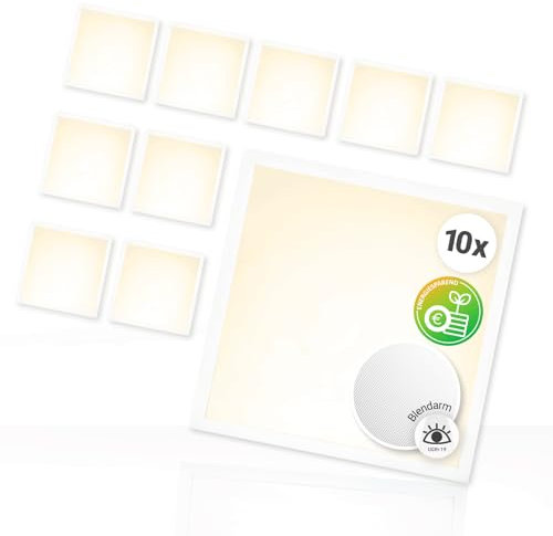Xtend EcoLight 10x LED Panel 62x62cm Rasterleuchte 4000K Neutralweiß 4125lm UGR19 Blendarm Energieeffizient flimmerfrei LED Deckenleuchte BLs2.0