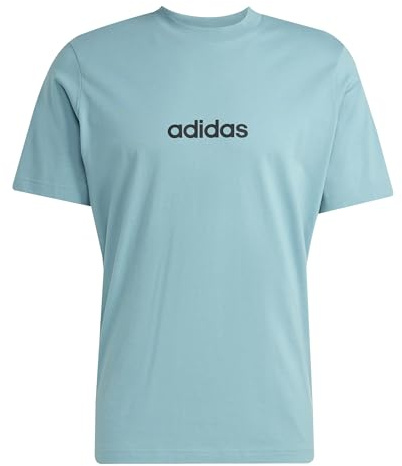 adidas Men's Essentials Linear Single Jersey TEE, Powder Teal/Black, XXL