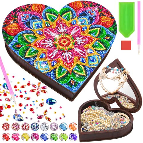 HGRGHH Diamond Painting Scatola di Gioielli, Portagioie con Diamanti Fai Da Te, Lavoretti Creativi Kit per Ragazze, Regalo Bambina 6 7 8 Anni, per Gioielli, Anelli, Collane