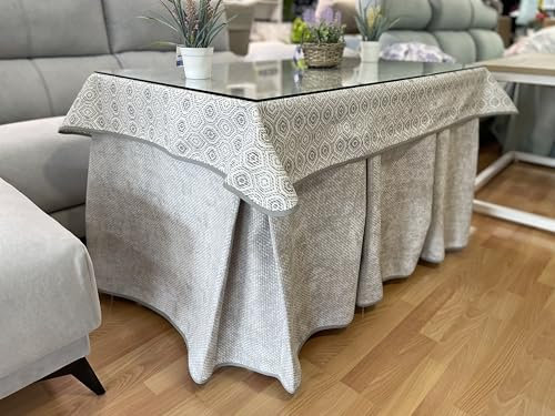 Genérico Ropa de Mesa Camilla Tejido Rústico Terciopelo Elegante Extragrueso - Color Gris Claro - Varias Medidas - Falda Mesa Camilla, Enaguillas, Enaguas, Ropa Chenilla (130 x 80 cm (72 cm de Alto))