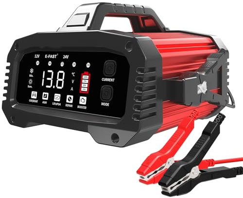 YIFASITE Chargeur de batterie de voiture de 25 A, chargeur de batterie au plomb Lifepo4 12 V/24 V, mainteneur de batterie intelligent amélioré pour AGM, Lithium, moto, bateau, caravane