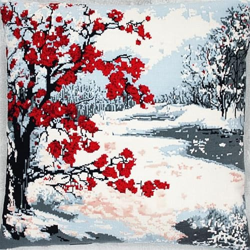 Scena invernale innevata kit gancio di chiusura cuscino,Rami di fiori di prugna rossa,kit gancio di chiusura per cuscino per adulti e principianti,set di federe per cuscino per divano,43x43cm