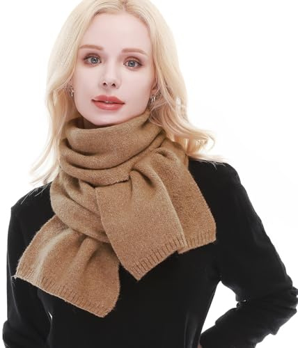 RIIQIICHY Knitted Camel Scarf for Women Winter Autumn Ladies Scarves Warm Soft Long Narrow scarfs