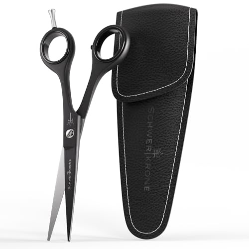 SCHWERTKRONE® Forbici professionali per capelli da 6 pollici – forbici da parrucchiere in acciaio inox nero opaco per taglio preciso dei capelli, cura della barba e set da parrucchiere con custodia