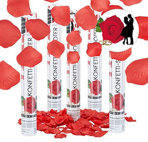 Set da 5 Cannoni Spara-Coriandoli, Petali di Rosa, Rosso, Gittata 8 m, Matrimonio, Promessa, 40 cm