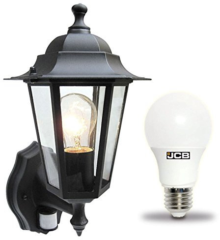 Dependable Trading LTD Traditional 6 Sided Garden/Porch Outdoor Coach Wall Lantern IP44 (Black 6 Sided + Motion Sensor + LED)