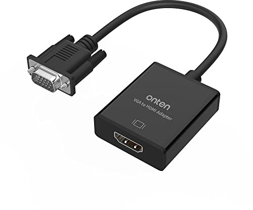 ONTEN VGA to HDMI, 1080P Adapter (Male to Female) for Computer, Desktop, Laptop, PC, Monitor, Projector, HDTV with Audio Cable and USB Cable (1 Pcs)