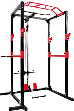 Ultrasport Unisex-Erwachsene Power Fitness Multifunktionales Rack für effektives Ganzkörpertraining, Massive Stahlkonstruktion, Schwarz/Rot, Extra breit