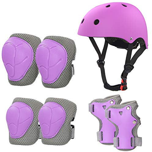 LANOVAGEAR Protezione di Casco Bambini, Ginocchiere Gomitiere e Protezione Polso per Pattini a Rotella,Skateboard, Bicicletta, Monopattino e Altri Sport Estremi (2-8Anni) (viola, S)