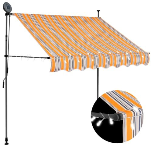 vidaXL Markise Einziehbar Handbetrieben mit LED Wasserabweisend Klemmmarkise Balkonmarkise Sonnenschutz Terrasse Balkon Garten 150cm Gelb Blau