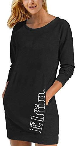ELFIN Sweatklänning för kvinnor, långärmade klänningar, sweatshirt, klänning, ledig, sportig, långtröja, toppar, miniklänning med logotyptryck, höst, svart, L