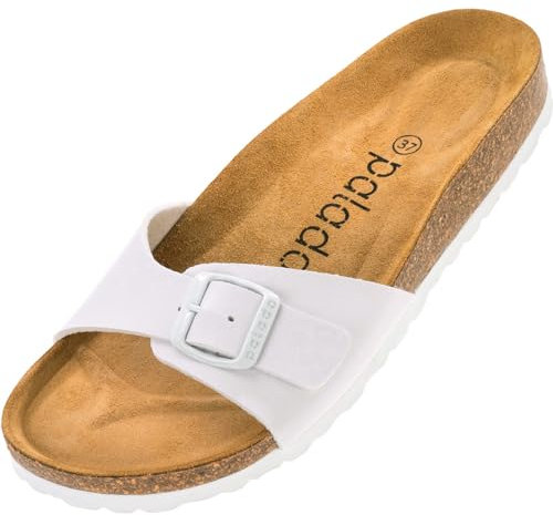 Palado Pantoletten Damen Malta Matt – gefertigt in Spanien – Veloursleder-Decksohle – matte Oberfläche – Weichfußbett für besten Komfort Weiß UK5,5 - EU38