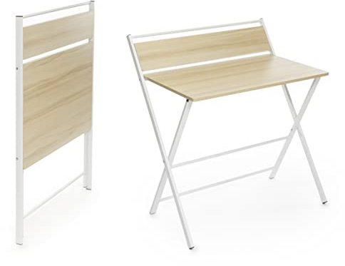 InnovaGoods® Escritorio plegable con estantes, mesa auxiliar Plegable Tablezy, mesa escritorio plegable ideal para estudio y trabajo, mesa plegable con estante plegable, fácil de transportar y guardar