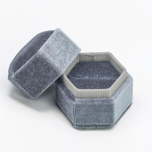 TRIXES Caja para anillos de terciopelo gris - Cajas de joyería elegantes - para propuesta de anillo de compromiso Caja de regalo de boda - Vitrina con interior de espuma