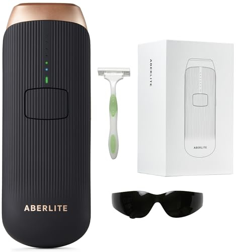 Aberlite Luxe - IPL Laser Hair Removal Device for Women & Men - Painless w/Sapphire Cooling, Double Pulse, Auto Scan, 4 Modes, 5 Intensity Levels - At Home Intense Pulsed Light (IPL) System (Black)