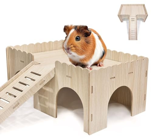 Eyksta Groß Meerschweinchen Haus Mit Rampe 4 Eingänge, Spielzeug Zubehoer Kaninchenhaus, 38 x 25 x 18 cm