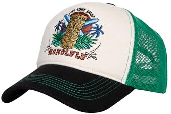 King Kerosin Herren Cap Trucker Cap Mesh Cap Honolulu Hawaii Tiki Stickerei Stitching Retro Vintage Tropical Snapback Surfer Kappe Honolulu