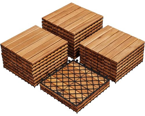 Yaheetech 1 Pack Waterproof Acacia Wood Interlocking Decking Tiles Flooring Tiles 30×30cm for Outdoor & Indoor,Patio,Balcony,Garden,Total 27pcs