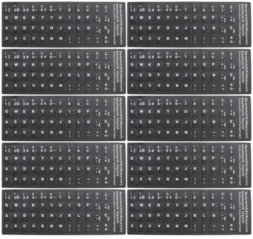 KICHOUSE Pegatinas Teclado Español 10 Unidades Protector Universal Autoadhesivas para Portátil Pc Oficina Escuela Fácil Aplicación Multilingüe