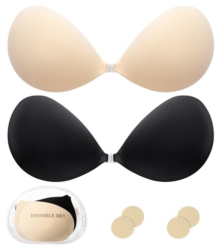 Klebe BH Push Up 2 Paar,Trägerloser Rückenfrei BHS Wiederverwendbare,Unsichtbarer Haut Freundlich Selbstklebend BH für Abendkleid Brautkleid Badeanzug und rückenfreie