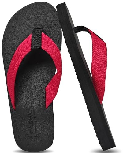 AUFIKR Infradito da doccia, punta aperta, per bagno, estate, spiaggia, sandali infradito in pelle, con cuscino, Rosso, 41.5/42.5 EU