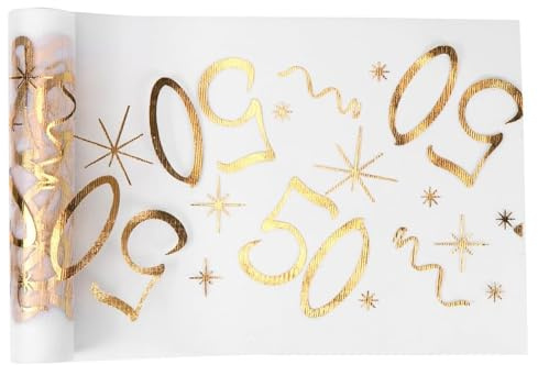 ZHITENG 50 År Bordslöpare för Födelsedag, 28 cm x 10 m Gasväv Bordslöpare Modern Rektangulär Tvättbar Bordslöpare Guld Modern Möbler Bordslöpare, För Semester Fest Födelsedag
