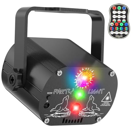 luces discoteca, proyector Luz Fiesta ambiente karaoke Música con 60 Patrones Diferentes, Remoto USB 2M para Familiar, Discoteca Club Boda colores estroboscopicas luces habitacion de discoteca