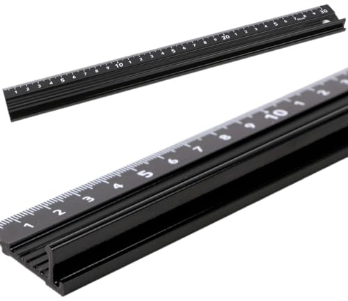 30cm Aluminium Cutting Ruler with Raised Non-Slip Grips, Safety Metal Measuring Tool for Crafting, Quilting, Sewing & DIY, Protective Design for Accurate Cuts (Black)