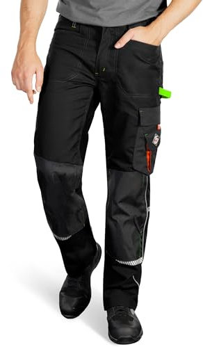 Stenso Prisma Pantaloni da Lavoro Uomo - Pantaloni Cargo Uomo con Tasche rinforzate sulle Ginocchia e Cintura Elasticizzata - Nero/Verde EU48