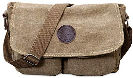 FANDARE Bolsa de Mensajero Bolso de Lona Bolsos Bandolera Unisex Adulto Bolsos Maletín Messenger Bag para el Trabajo la Escuela 7.9 Pulgadas Bolsa de Tablet Caqui
