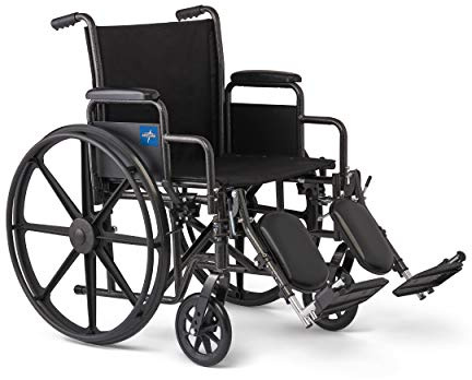 Medline Comfortable Folding Wheelchair with Swing-Back, Desk-Length Arms and Elevating Footrests, 20”W x 16”D Seat