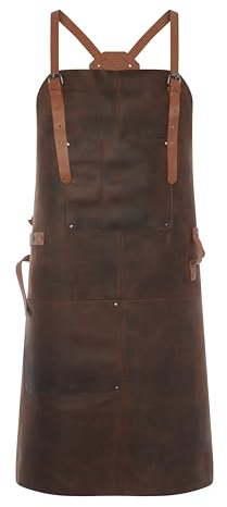 Theodore Grembiule in Pelle – Design Incrociato per Comfort Massimo, Perfetto per Barbecue, Cucina e Lavoro, con 2 Tasche Pratiche