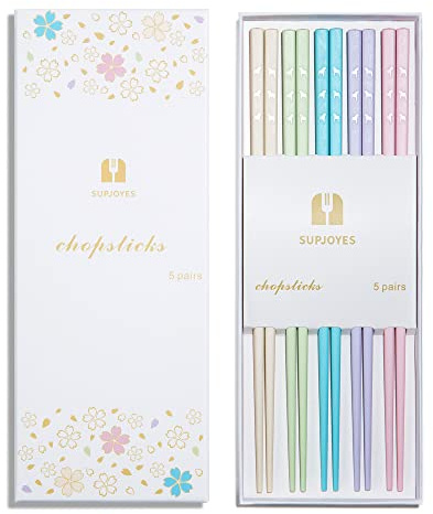 SUPJOYES Reusable Chopsticks, 5 Pairs Fiberglass Chopsticks, Multicolour Dishwasher Safe Chop Sticks, 24cm