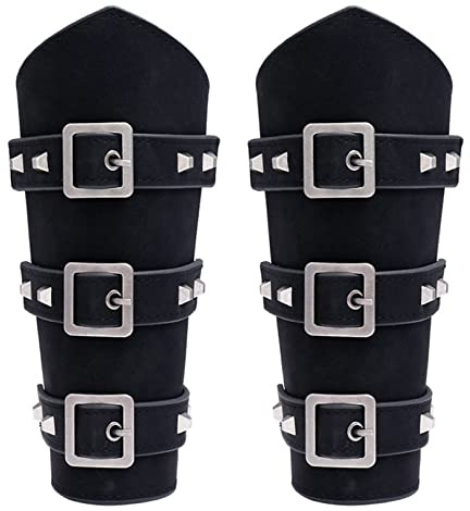 Thajaling 2 pezzi parabraccia in pelle medievali, bracciali in pelle gotica punk, braccialetti LARP vintage per costume da equitazione cosplay (Nero)