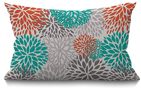 BGBDEIA Decorative Linen Cushion Covers 30 x 50 cm (12 x 20) Rectangular Blue Aqua Orange Gray Floral Anchors pattern Throw Pillow Covers for Garden Patio Living Room Couch Sofa