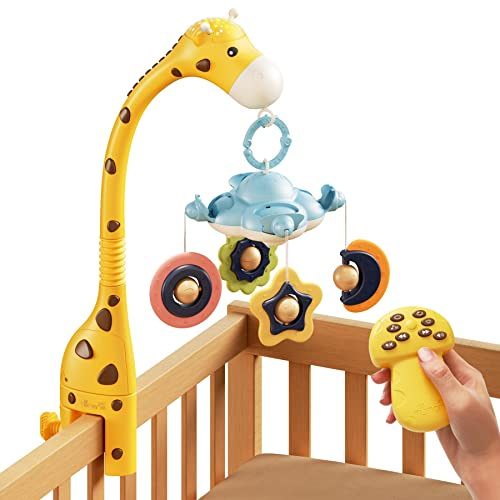 TUMAMA Baby Crib Mobile,3 in 1 Crib Toys with Remote Control,Projection Night Light, Music and White Noise, Mute Spin Motor Nursery Sensory Toys for Infant 0 3 6 9 Month Newborn Xmas Gift