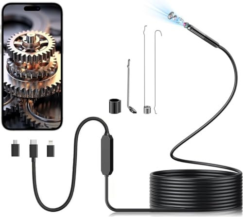Endoscope Inspection Camera, Hopefox Wifi USB Endoscope Camera Flexible Rigid Borescope with 6 LED Lights, 7.9mm IP67 Waterproof Probe Tube Sink Pipe Drain Inspect for Android, iPhone, iPad(9.8FT/3M)
