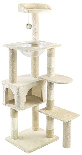 VOUNOT® Cat Tree Tower, Cat Condo with Space Capsule, Multi Level Cat Climbing Frame Indoors, Cat Activity Tree, Beige