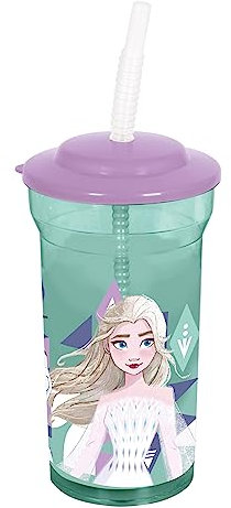 p:os 35454 - Frozen Die Eiskönigin 2 - Gobelet pour Enfants avec Paille intégrée et Couvercle, récipient d'une contenance d'environ 460 ML, idéal pour Les Boissons Froides