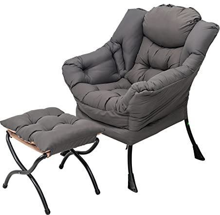 YOTATING Comfy Armchair with Footstool, Lazy Chair with Ottoman Leisure Accent Chair Relax Lounge Chair with Armrests & Side Pocket for Living Room, Bedroom & Small Spaces Armchair, Dark Grey