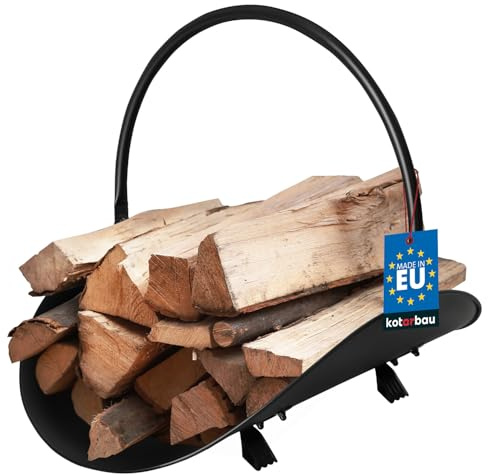 KOTARBAU® Portalegna da Interno - Acciaio - 48 x 37 cm - Nero - Contenitore per Legna da Ardere - Portalegna camino - Moderno - per Interni ed Esterni - con Manico Ergonomico - Robusto