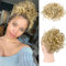 FDEETY Moño Postizo Rizado de Pelo Natural para Mujer Desordenado Pelo Extensión de Cola Corto Caballo Sintético Coletas Grande Coleteros Drawstring Pelo con Pinza(Dorado)