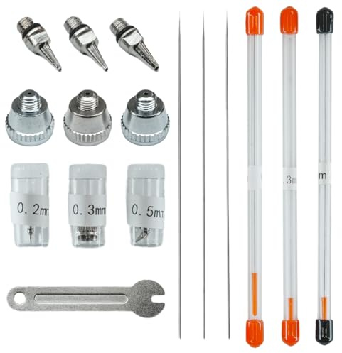 ciciment Kit de capuchons d'aiguille de buse d'aérographe pour pistolet aérographe, accessoires d'aérographe avec clé de rechange 0,2 mm, 0,3 mm, 0,5 mm