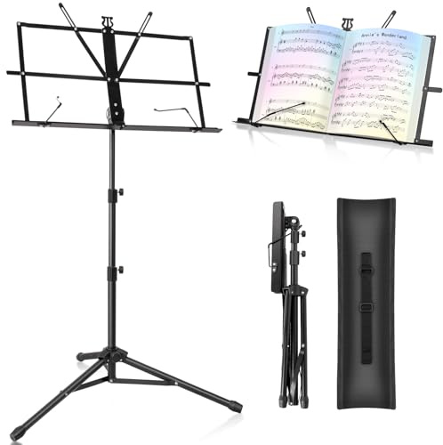 New Bee Pupitre Musique Pliable, Stand Partition Réglable, 2 en 1 Pliable et Stable Pupitre Partition pour les Concerts d'Orchestre et les Répétitions à la Maison avec Sac pour Guitare Piano (2)