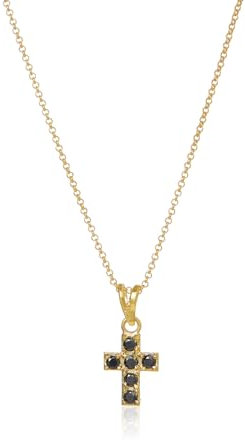 Nanna Folk - Collar religioso cruz espinela - Detalles para la comunión - Colgante de mujer con espinela negra - Cadena ajustable con extensión - Plata vermeil