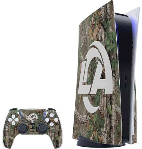 Skinit Decal Gaming Skin Compatible with PS5 Bundle - Officially Licensed NFL Los Angeles Rams Realtree Xtra Green Camo Design
