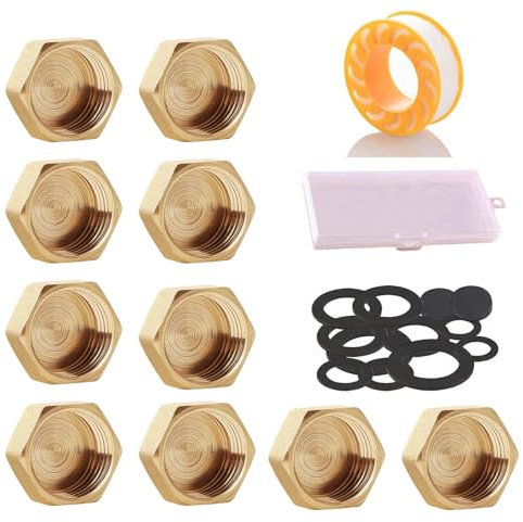 SVOCK 10 Piezas Tappo in Ottone, Tapones Ciegos 1/2 In,Tapa Tubo Radiador con Accesorios de Montaje, Tapon Tuberia Agua con Caja Almacenamiento, Tapon Radiador Calefaccion